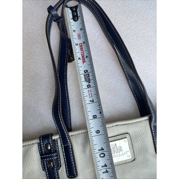 Rowallan White & Navy Leather Tote Bag With Metal Logo Plate - Picture 12 of 16